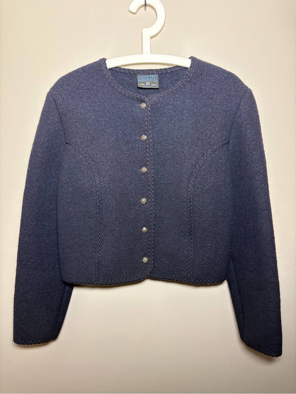 Vintage Lands’ End 100% Pure New Wool Jacket Navy Button front